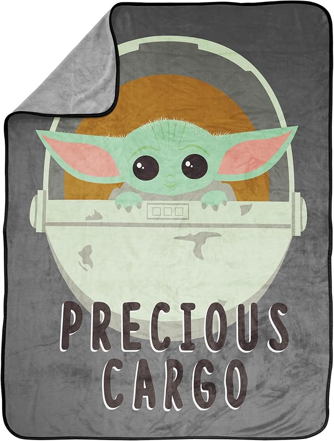 Jay Franco Plush Throw Blanket – 46" x 60" Inches Kids Hero Soft & Cozy Fleece Throw for Bedroom & Couch Décor, Official Licensed Product, Gray - Mandalorian