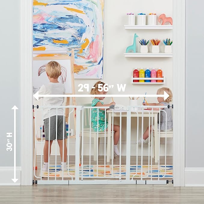 Regalo Safety Baby Gate 56 Inch Extra Wide for Doorways & Bottom of Stairs, Pressure Mount Design for Babies, Toddlers & Pets, Tested & Safe for 30 Years, American Designed, American Owned, White