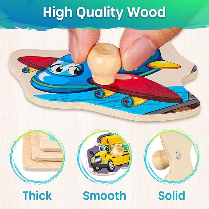 SYNARRY Wooden Puzzles for Toddlers 1-3, 6XSET Puzzles for Toddlers 2-4 with Rack, Learning Alphabet Number Shape Animal Dinosaur, Toddler Valentines Day Easter Basket Stuffers Gifts Toys for Boy Girl