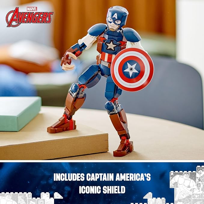 LEGO Marvel Captain America Construction Figure 76258 Buildable Marvel Action Figure, Posable Marvel Collectible with Attachable Shield for Play and Display, Avengers Toy for Boys and Girls Ages 8-12