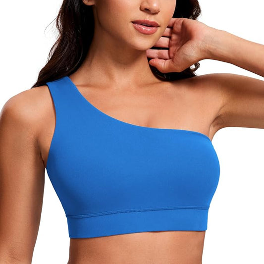 CRZ YOGA Butterluxe One Shoulder Sports Bras for Women - Sleeveless One Strap Low Impact Asymmetrical Workout Yoga Tops