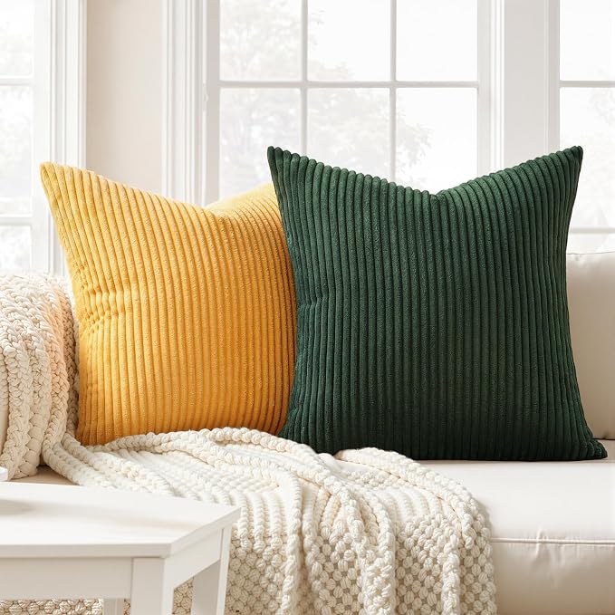 Topfinel 16x16 Inch Set of 4 Green Rust Throw Pillow Covers Boho Farmhouse Cushion Covers Soft Corduroy Fall Home Decor for Couch Bed Sofa Living Room