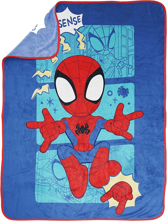 Jay Franco Kids Plush Throw Blanket – Soft & Cozy Fleece Throw for Bedroom & Couch Décor, Official Licensed Product, Blue - Spidey & Friends, 46x60 - Throw Blanket