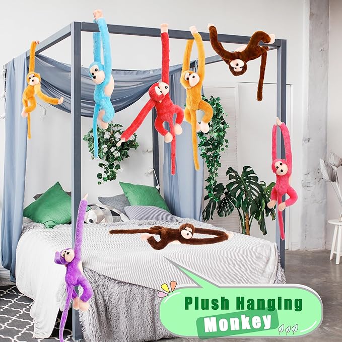 6 Pcs 24 Inch Stuffed Hanging Monkey Plush Hanging Monkey Doll for Jungle Forest Animal Theme Room Decorations, 6 Colors