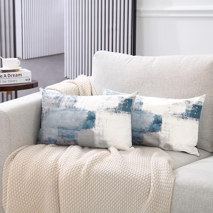 Throw Pillow Covers for Couch, 20x12 Inch, 2 Pack, Grey Blue | Decorative Throw Pillow Covers Cushion Covers for Couch Bedroom Sofa Living Room