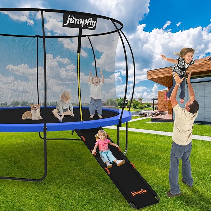 jumpfly Trampoline Slide Ladder Universal Trampoline Ladder with Handles Strong Tear Resistant Fabric Trampoline Accessories for Kids Toddler Climb Up & Slide Down, Orange