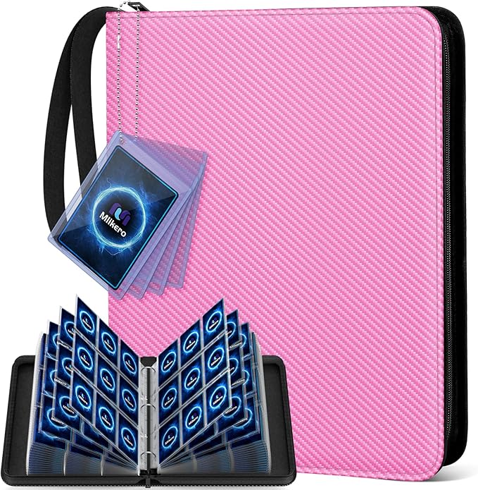 Mlikero Trading Card Binder, 9 Pocket Card Binder with Card Display Design, 720 Double Sided Pocket Collection Binder, Card Albums for MTG, TCG, and Sports Cards(Pink)