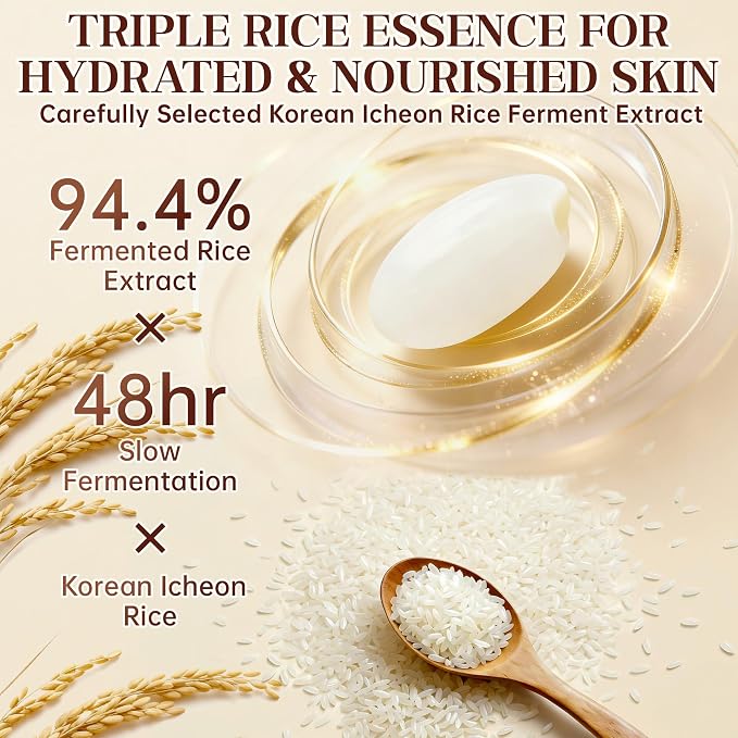 5PCS Rice Skincare Set, Korean Skin Care Set for Women Teens Girls, Rice Cleanser Toner Serum Face Cream Eye Cream, Hydrating Moisturizing Skin Care Set for Daily Face Care Routine