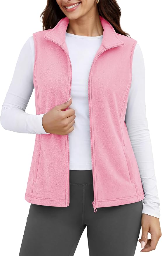MAGCOMSEN Women's Fleece Vest Outerwear Sleeveless Lightweight Zip Jackets Warm Soft Vests with Zipper Pockets