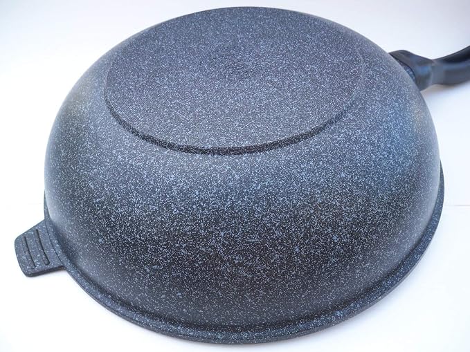 Ceramic Marble Coated Cast Aluminium Non Stick Stir Fry Wok With Glass Lid (34 cm)