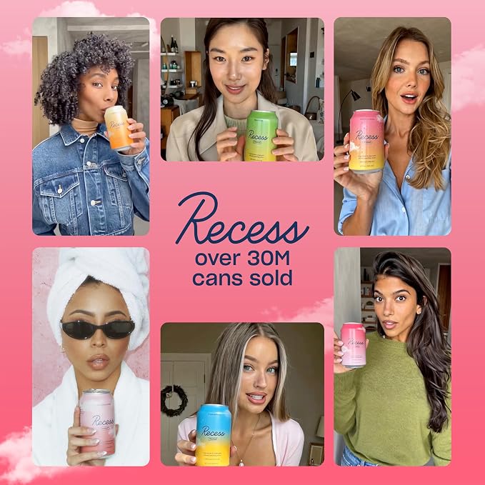 Recess Mood Magnesium & Adaptogen Drink, Relaxation Beverage, 12 ounce (Strawberry Rose, 12 pack)