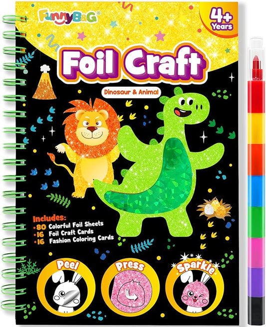 FUNNYB&G Foil Art Crafts for Kids Ages 4-8: Valentines Crafts for Kids 2026,Birthday Gift for Girls,Art and Crafts Supplies,Party Favors,Creative Toys for Girls Boys 4 5 6 7 8 9 Years Old (Dinosaur)