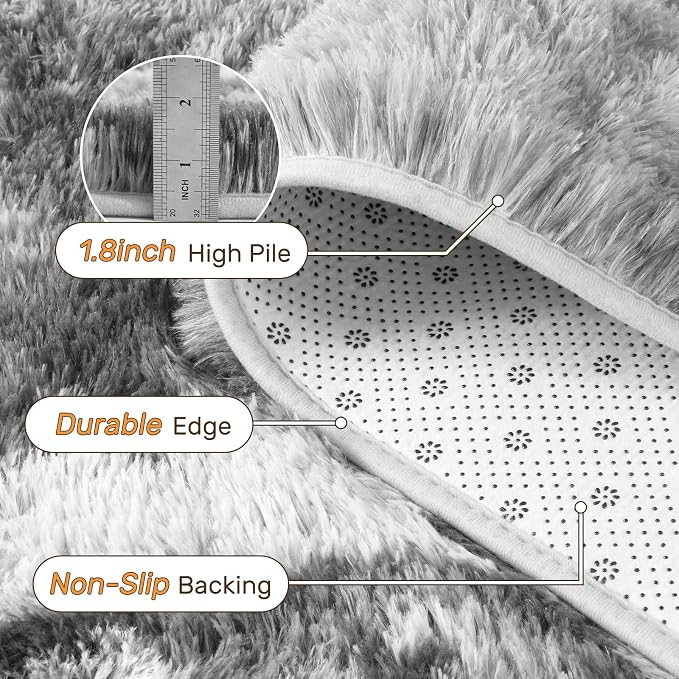 5x7 Feet Area Rugs for Living Room, Grey and White Plush Fluffy Shaggy Bedroom Rugs Non-Slip, Ultra Soft Carpet for Nursery Kids PlayRoom Dorm Office Indoor
