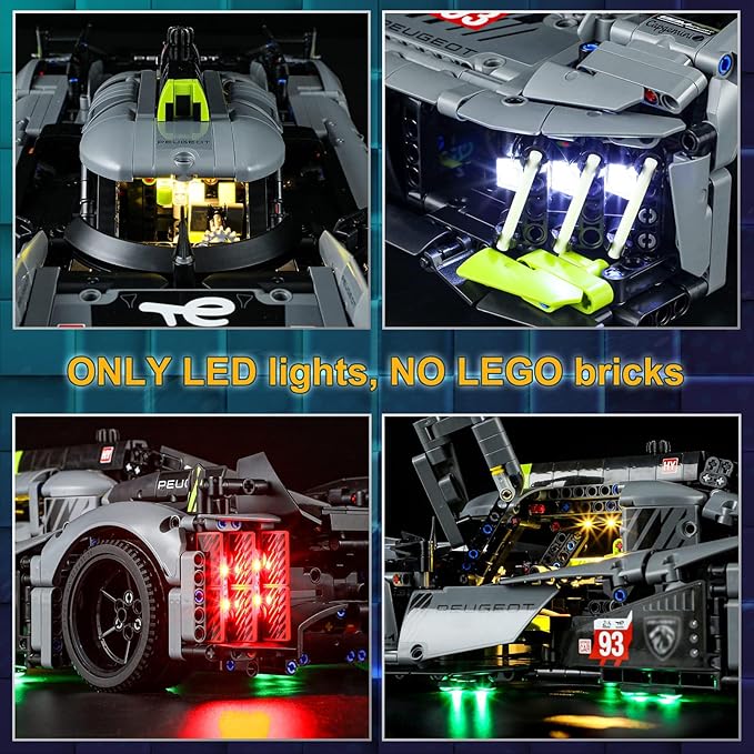 Vaodest LED Light for Lego Technic 42156 Peugeot 9X8 24H Le Mans Hybrid Hypercar Set,Design and Configuration Compatible with Model 42156 (LED Light Only, Not Building Block Kit)