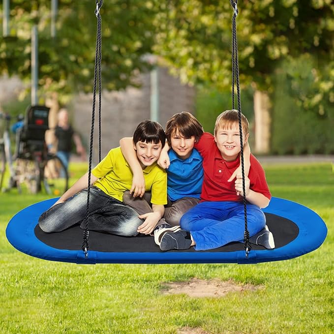 ARLIME 60” Flying Saucer Tree Swing, Oval Outdoor Flying Swing with Hanging Straps, Hooks, 700lbs Weight Capacity, Waterproof Platform Swing for Playground, Backyard, Playroom (Blue)