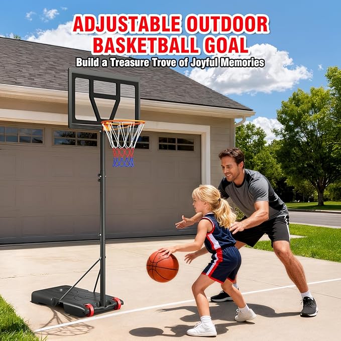 Yohood Kids Basketball Hoop Outdoor Height Adjustable 3-7 FT, Portable Basketball Goal System for Kids Youth Teens in Backyard/Driveway/Indoor, Shatterproof Backboard and Stable Base