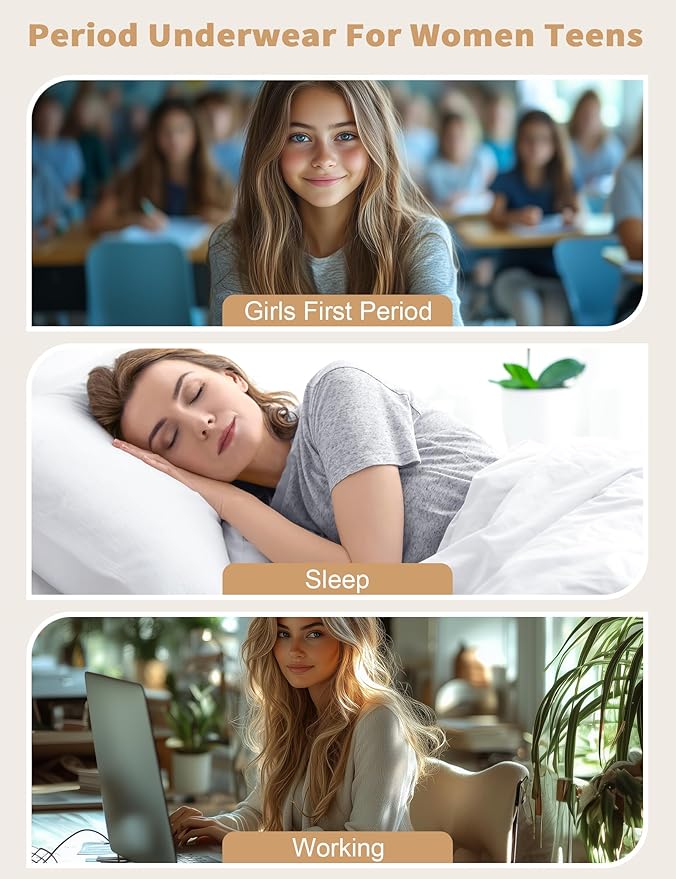 ECO PERIOD Heavy Flow Period Underwear for Women Leakproof Period Panties | Menstrual Underwear for Teen, All-Day Long - Overnight Protection, Women's Postpartum High Waist Brief, Absorb up to 50ML