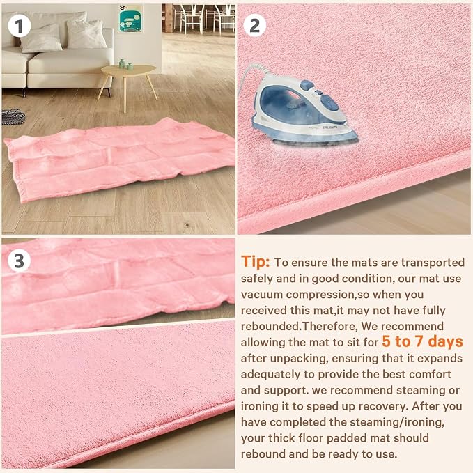 Baby Play Mat for Floor,Ultra Thick Elastic Foam 59"x59" Playmat Tummy Time Muscle Crawling Exercise Activity Cushion Gym Mat Nursery Playroom Area Kids Rug for Babies, Toddlers,Infants,Pink