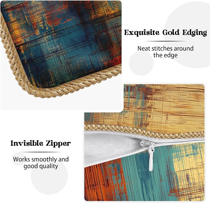 Vintage Abstract Teal Orange Velvet Pillow Covers 18x18 InchMessy Blue Rust Throw Pillows for Couch Cushion Covers Pillowcase Retro Colorful Art Pillow Cases for Sofa Bed Living Room