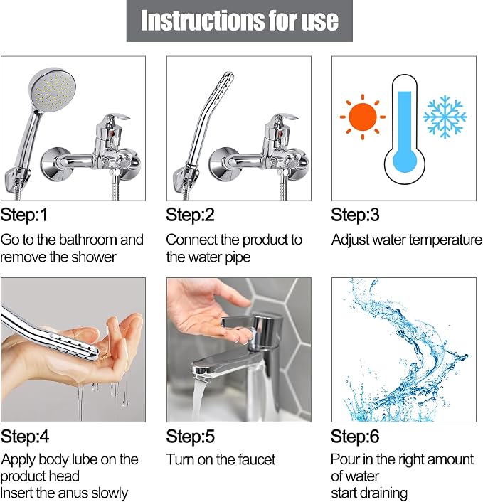 Metal Shower Cleaner Enema Douche System, Handheld Water Shower Nozzle Anal Rinse Vaginal Cleaning Kit Cleaner Attachment for Men Women, Silver