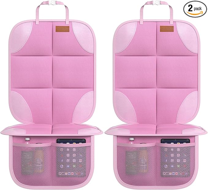 SMART ELF Car Seat Protector, 2 Pack Car Seat Cover, Seat Protector Under Baby Car Seat, Seat Covers with Non-Slip Bottom and 2 Mesh Pockets Suitable for Baby and Pet (Pink)