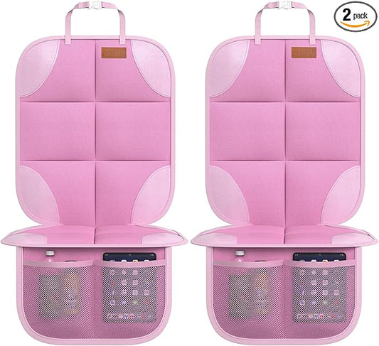 SMART ELF Car Seat Protector, 2 Pack Car Seat Cover, Seat Protector Under Baby Car Seat, Seat Covers with Non-Slip Bottom and 2 Mesh Pockets Suitable for Baby and Pet (Pink)