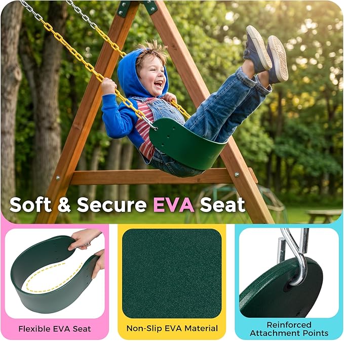DECORLIFE Toddler Swing Set, High Back Full Bucket Swing with Heavy Duty Swing Seat Combo Pack, 330lb Capacity for Kids Adults, Plastic-Coated Chains and Quick-Snap Carabiners for Backyard, Playground