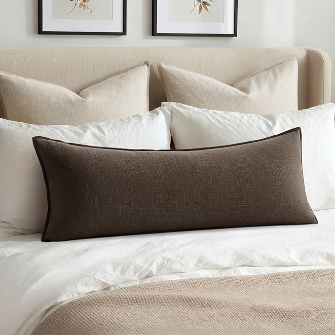 MIULEE Decorative Linen Lumbar Pillow Cover 14x36 Inch Dark Coffee | Fall Autumn Boho Farmhouse Couch Long Throw Pillow for Bed, Pack of 1 Accent Modern Pillowcase, Sofa Livingroom Home Decor