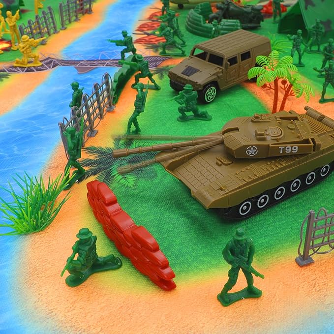 deAO 150Pcs Army Men Playset - Action Figures with Military Battle Mat, Army Toys for Boys 3+