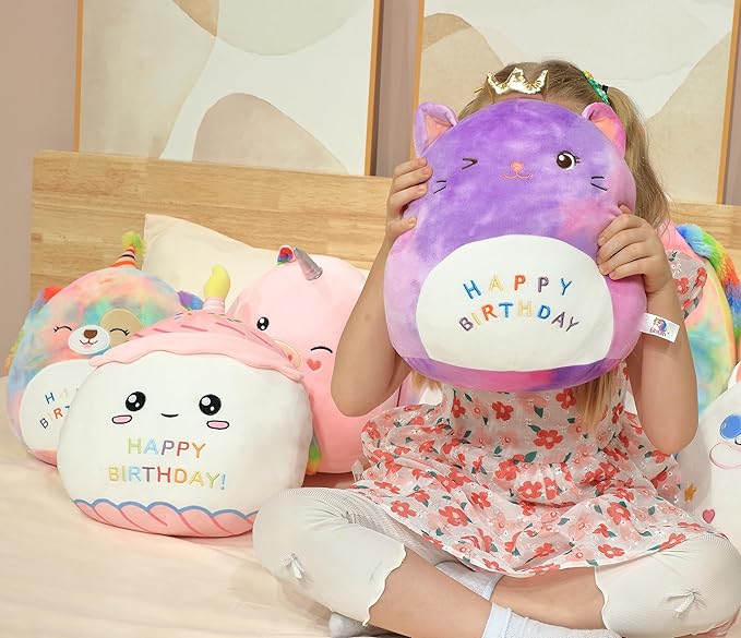 Easfan 12'' Birthday Cake Plush Pillow Soft Cake Plush Toy Cute Stuffed Animal Home Room Decoration Birthday Gifts for Kids Toddlers, Pink