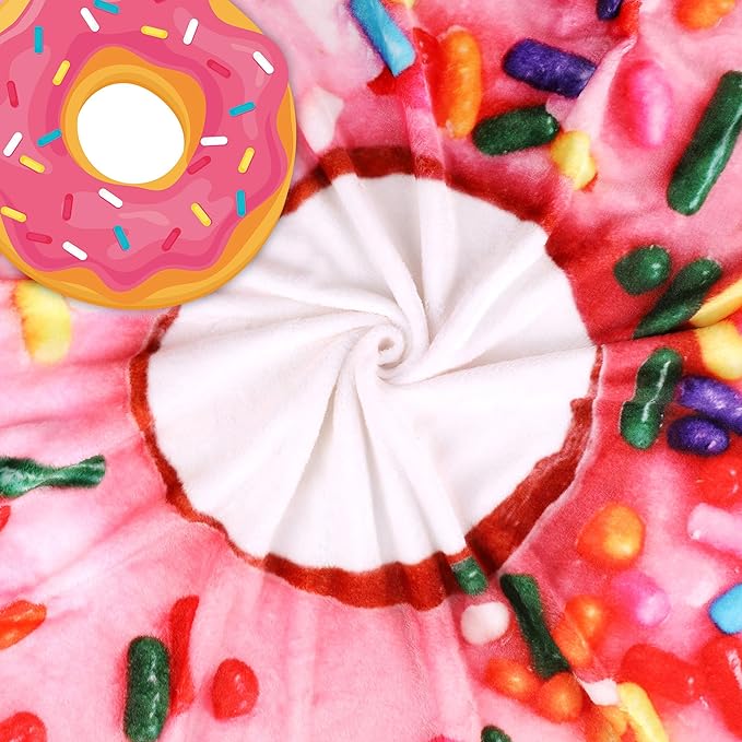 SeaRoomy Donut Blanket, Realistic Food Funny Donuts Blanket, 60 in，Pink | White Elephant Gifts, Gag Gifts For Teen Boys & Girls, Novelty Christmas Birthday Presents, Double Sided, Soft Flannel