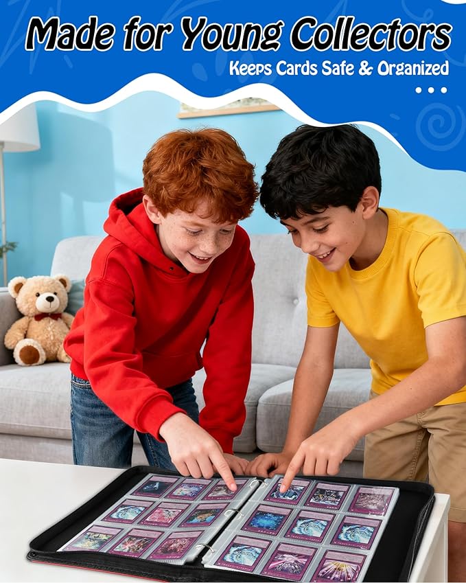 Trading Card Binder, 9-Pocket, Holds 1080 Cards, 120 Pages Side-Loading Card Album, PU Leather, Acid-Free Archival Sleeves, Durable Organizer for MTG, TCG & Sports Cards, Gift for Kids, Boys and Girls