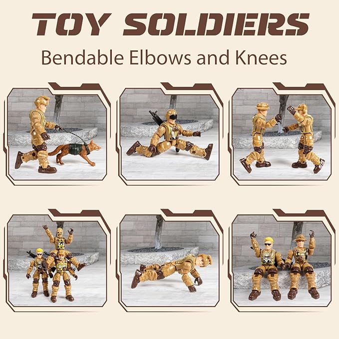 HAPTIME Army Men Action Figures with Weapons, Toy Soldiers for Boys, Plastic Army Toys for Boys 6-8, Birthday Gift for Military Collectors (6Pcs Yellow)