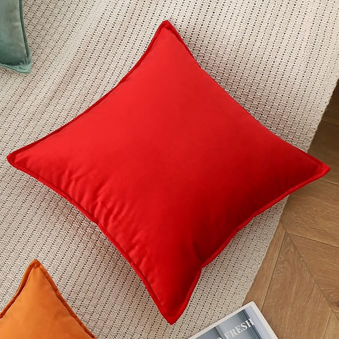 JIAHANNHA Velvet Red Throw Pillow Covers 24”x24”Pack of 2 Soft Decorative | Square Cushion Covers for Couch Sofa Bed Livingroom Car Home Decor,60x60Cm