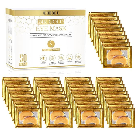 CHMI Under Eye Patches (50 Pairs) - 24K Gold Eye Patches for Puffy Eyes, Dark Circles, EyeBags and Wrinkles, Collagen Skin Care Products, Beauty & Personal Care