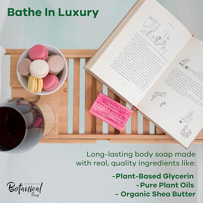 Australian Botanical Soap Sweet & Fruity 4 Bar Variety Pack – Goats Milk Raspberry, Manuka Honey, Pink Lychee & Valencia Orange, Triple Milled 6.6 oz Bars with Shea Butter