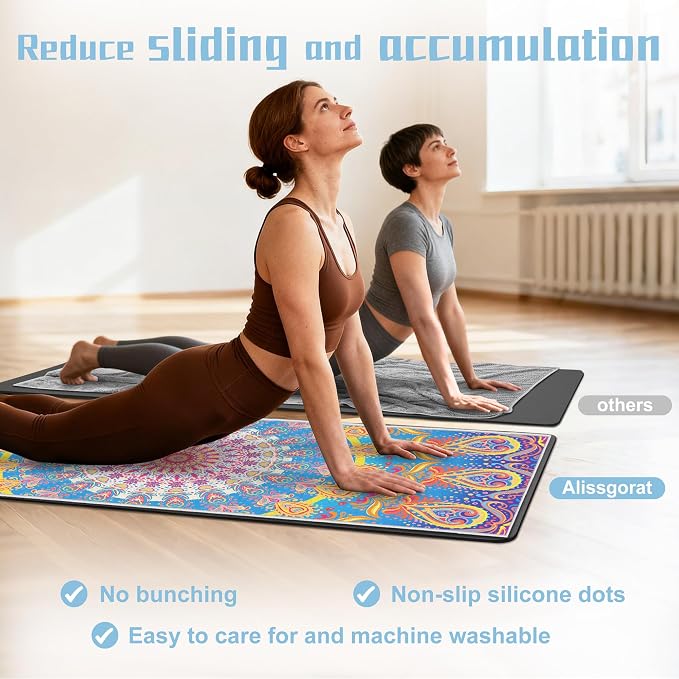 Yoga Towel,Absorbent Yoga Mat Towel for Hot Yoga Non Slip,Stylish Prints,Ideal for Workouts,Hot Yoga,Bikram,Pilates Equipment,72 x 27 in,Rainbow