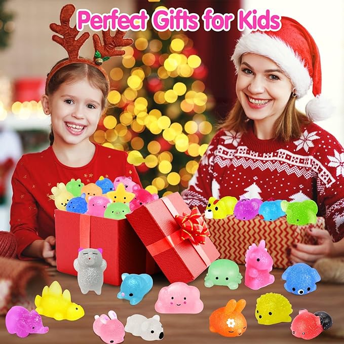 40Pcs Mochi Squishys Toys Mini Squishies 2nd Generation Glitter Animal Squishies Party Favors for Kids Adults Stress Relief Toy Treasure Box Prize Classroom Valentine Prizes Easter Egg Fillers