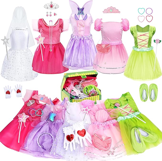 Fedio Dress up Clothes for Little Girls - Kids Dress up & Pretend Play Princess Dress up Trunk Costume for Girls 3-6 Years