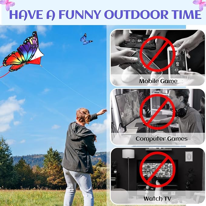 Silipull 2 Pcs Butterfly Kite 55" x 28" Large Kites with 328ft Kite String Beach Colorful Kites for Adults Beginner Outdoor Supplies (Rainbow and Blue)