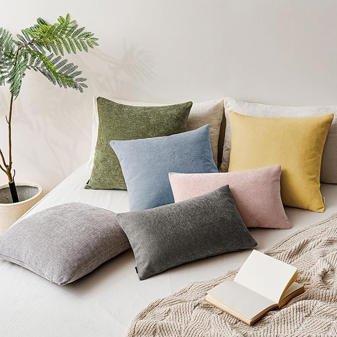 a moment Pack of 2 Decorative Chenille Throw Pillow Covers with Twill Cushion Covers for Sofa Living Room Couch Bed 26x26 Inch Dark Gray
