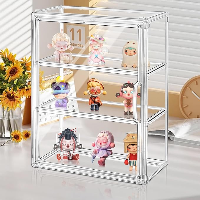 Montex Clear Display Case 4 Pack 3 Tiers, Figure Display Case, Display Case for Figures, Display Case for Collectibles, 3 Tier Display Case
