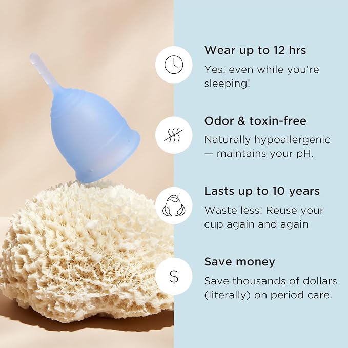 Saalt Menstrual Cup – Reusable Period Cup – Made for Comfortable, Leak-Free Protection Up to 12 Hours – BPA & Latex Free – Includes Cup & Carry Bag (Small, Ocean Blue)