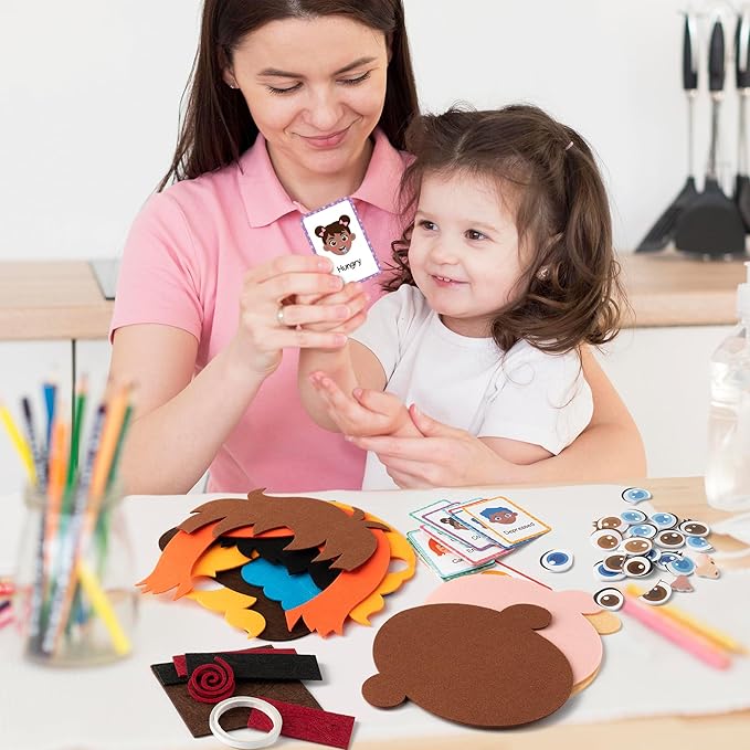 WATINC Social Emotional Learning Activities Toy - 160Pcs Felt Emotion Facial Face Game, Montessori Toys with 3 Face Boards 6 Hairstyles 36 Emotion Flashcards Birthday Gift for Preschool Classroom Kids