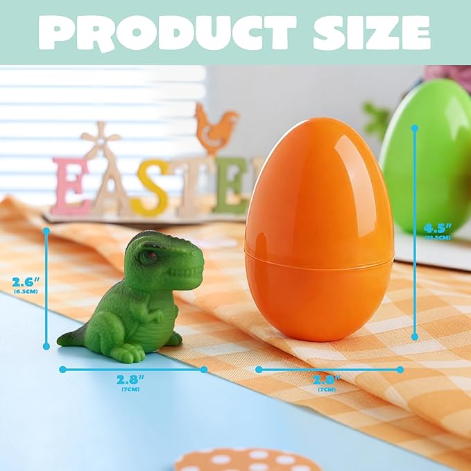 JOYIN 6 Pcs Prefilled Easter Eggs with Floating Dinosaur Light-up Bath Toys, Luminous Bathtub Toys for Kids Easter Eggs Hunt, Toddler Party Favor, Basket Stuffers Filler（Age 3+）
