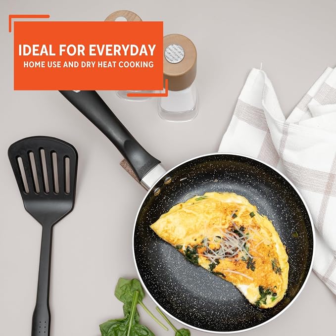 IMUSA 8 Inch Bistro Cera Aluminum Speckled Black Ceramic Fry Pan | Speckled Ceramic Nonstick Coating, Cool-Touch Handle, Ideal for Pan-Frying and Sautéing, Great for Everyday Home Cooking