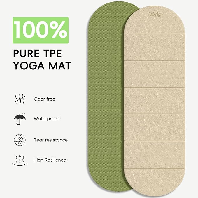 Foldable Yoga Mat 10mm Thick TPE, Double-Sided Textured Non-Slip Dual-Color Mat, 7-Fold Portable for Yoga, Pilates, Floor Workouts, Home Gym & Travel, 75"x26"