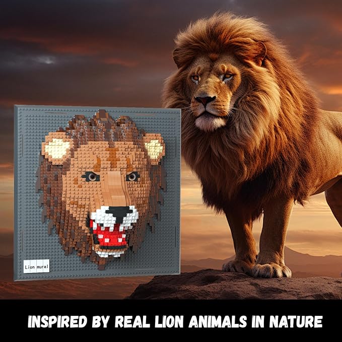 Lion Animal 3D Wall Art Micro Mini Building Blocks Set for Adults, Unique Home Wall Decor or Table Display, No Compatible with Lego, Ideal Birthday Toy for Kids Teens (2005 PCS)