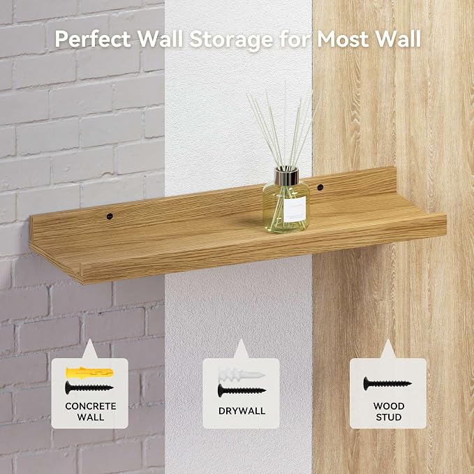 Boswillon Floating Shelves Set of 2, Long Wall Shelf with Lip, 36in, Oak | Display Ledge Shelf for Room Wall, Wall Decor Shelves for Bathroom, Living Room, Bedroom, Kitchen, Nursery Room, Rustic, Wood