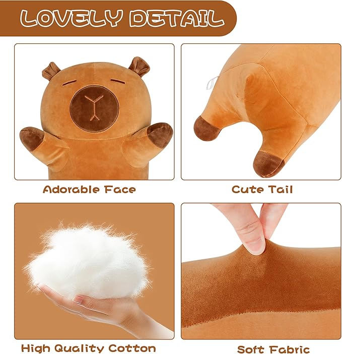 33 Inch Cute Capybara Stuffed Animal, Big Capybara Plush, Long Body Pillow for Bed Decor, Kawaii Plushies Birthday Gift for Kids Boys Girls Adult